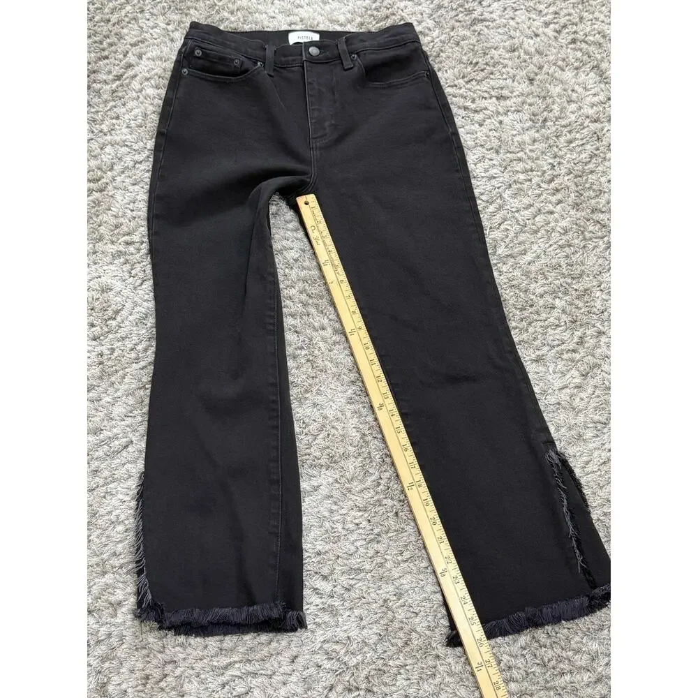 Pistola Black Raw Fringe Hem Crop Bootcut Jeans Womens Size 28 Stretch Denim